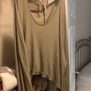 Free People Olive Green Long Sleeve Scoop Neck Top